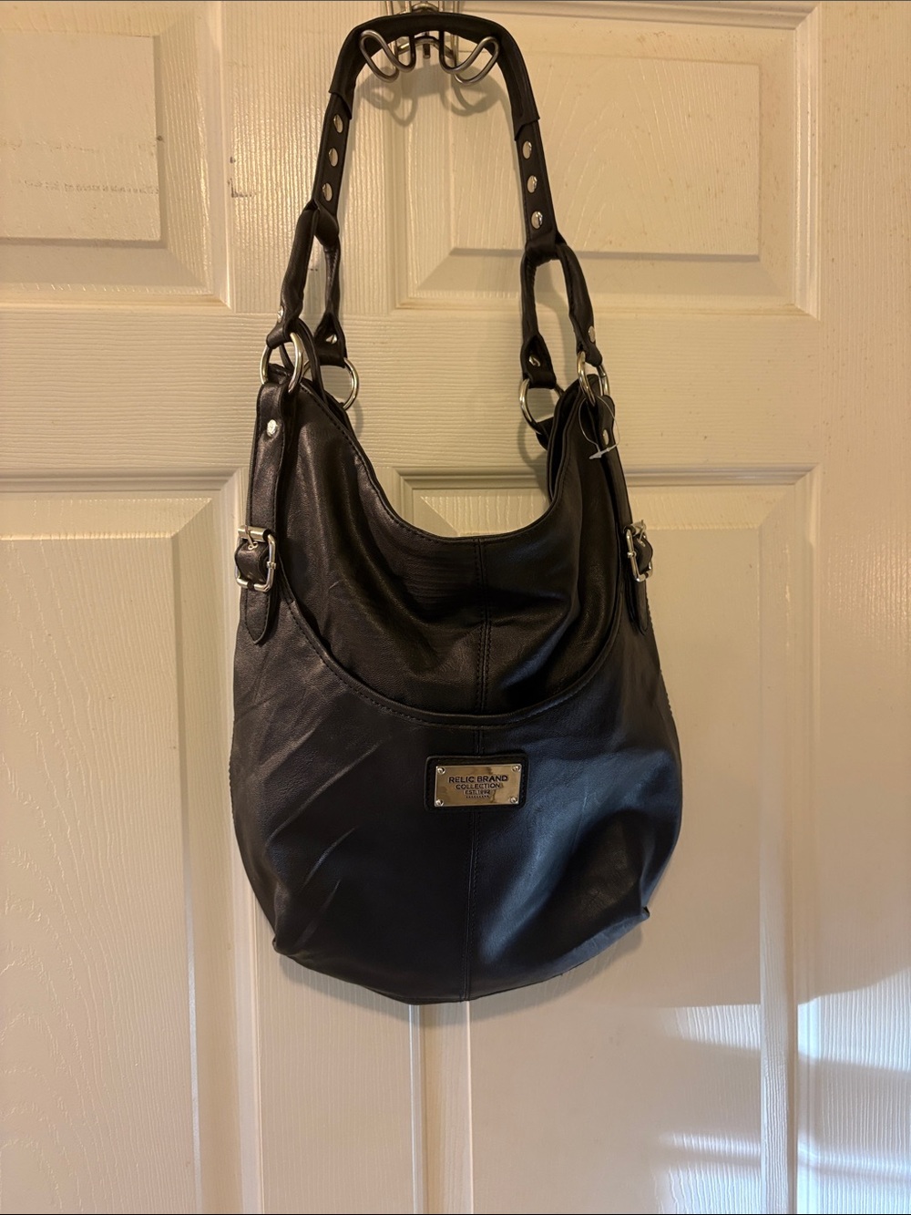 Relic Black vegan leather (vinyl)  Shoulder Hobo with Silver Accents bag